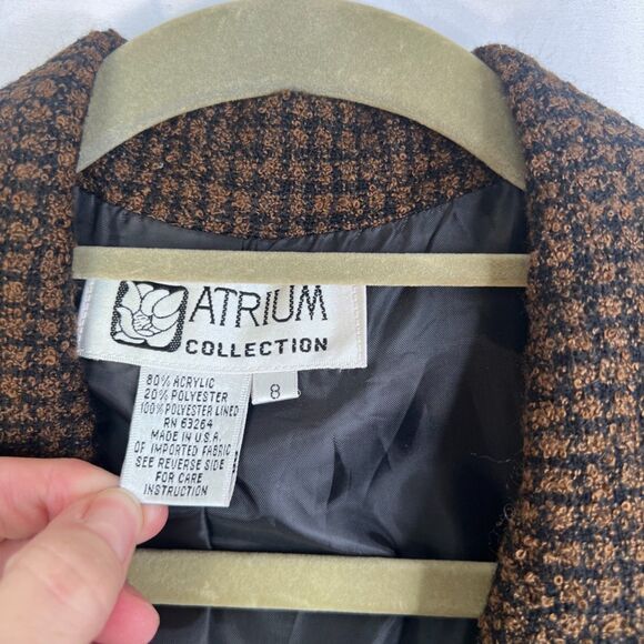 Atrium Collection Brown Tweed Plaid Career Blazer Double Breasted Size 8 Classic - Picture 8 of 10